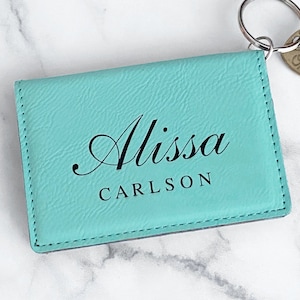 Personalized Keychain Wallet, Custom Keychain ID Wallet, Small Women's Wallet, Leather Keychain Wallet, ID Wallet Keychain, ID Card Wallet image 9