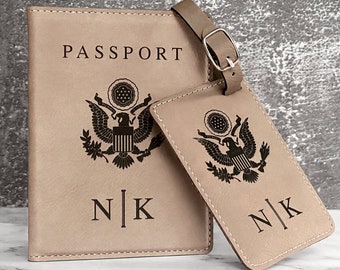 Personalized Passport Cover & Luggage Tag Set, Custom Passport Holder, Engraved Luggage Tag, Engraved Passport Cover, Monogram Suitcase Tag