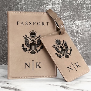 Personalized Passport Cover & Luggage Tag Set, Custom Passport Holder, Engraved Luggage Tag, Engraved Passport Cover, Monogram Suitcase Tag image 6