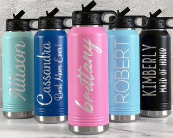 Personalized Water Bottles, Custom Engraved Water Bottle, Water Bottle With Straw, Insulated Water Bottle, Wedding Water Bottle