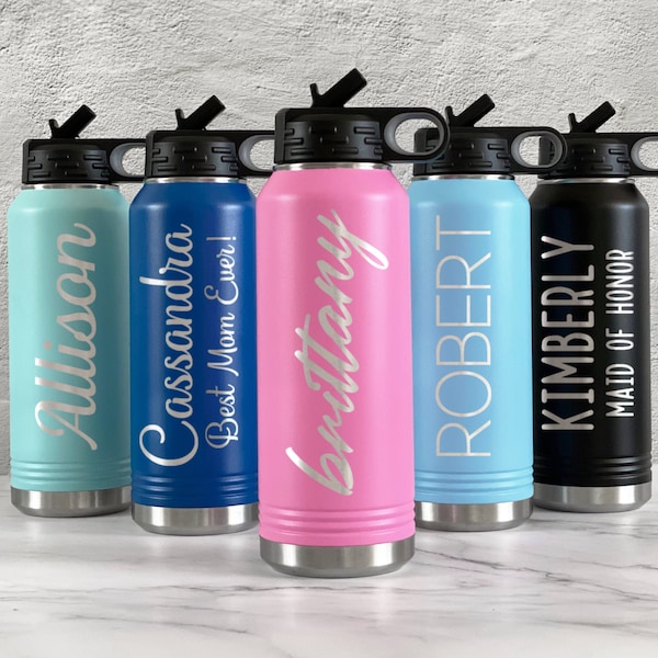 Personalized Water Bottles, Custom Engraved Water Bottle, Water Bottle With Straw, Insulated Water Bottle, Wedding Water Bottle