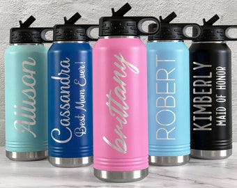 Personalized Water Bottles, Custom Engraved Water Bottle, Water Bottle With Straw, Insulated Water Bottle, Wedding Water Bottle