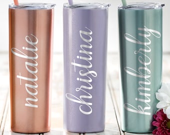 Engraved Personalized Skinny Tumbler, Custom Bridesmaid Skinny Tumbler,   Stainless Steel Tumbler, Tumbler With Straw, Tumbler With Lid