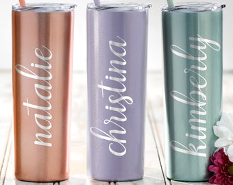 Engraved Personalized Skinny Tumbler, Custom Bridesmaid Skinny Tumbler,   Stainless Steel Tumbler, Tumbler With Straw, Tumbler With Lid