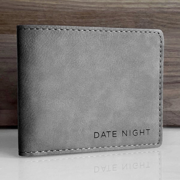 Gray Date Night Wallet, Custom Men’s Monogrammed Wallet, Bifold Slim Wallet, Men's Wallets, Groomsman Wallet, Men's Custom Wallet