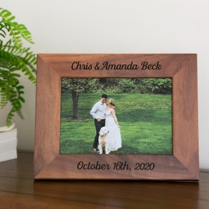 Personalized Frame, Custom Engraved Wood Picture Frame, Gift For Family, Wedding Frame, Walnut Newlywed Gift, 4x6, 5x7, Custom Wood Frame image 4