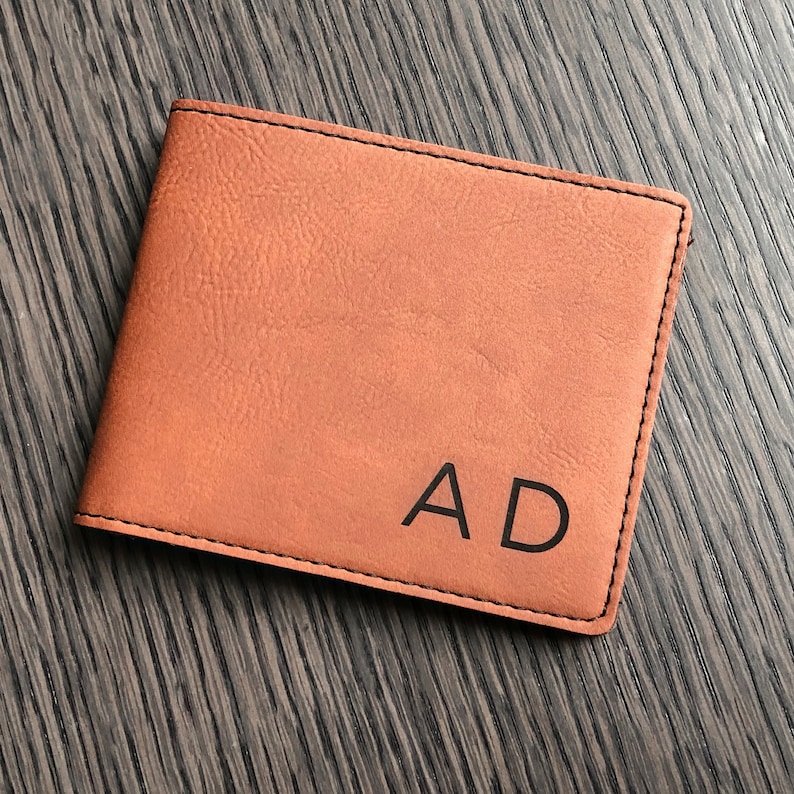 Engraved Dad Gift Men's Wallet, Custom Monogrammed Wallet, Bifold Slim Wallet, Men's Wallets, Groomsman Wallet, Men's Custom Wallet, Wedding image 2