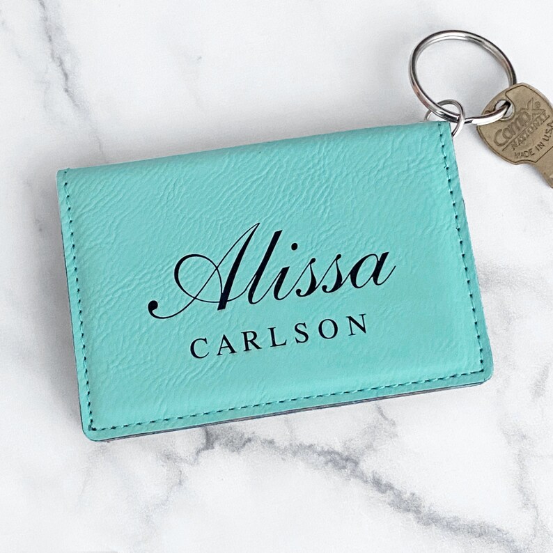 Personalized Keychain Wallet, Custom Keychain ID Wallet, Small Women's Wallet, Leather Keychain Wallet, ID Wallet Keychain, ID Card Wallet image 9