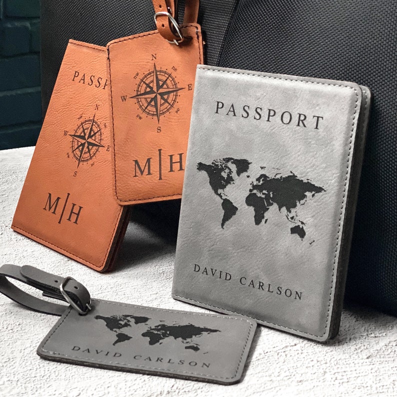 Personalized Passport Cover & Luggage Tag Set, Custom Passport Holder, Engraved Luggage Tag, Engraved Passport Cover, Monogram Suitcase Tag image 7