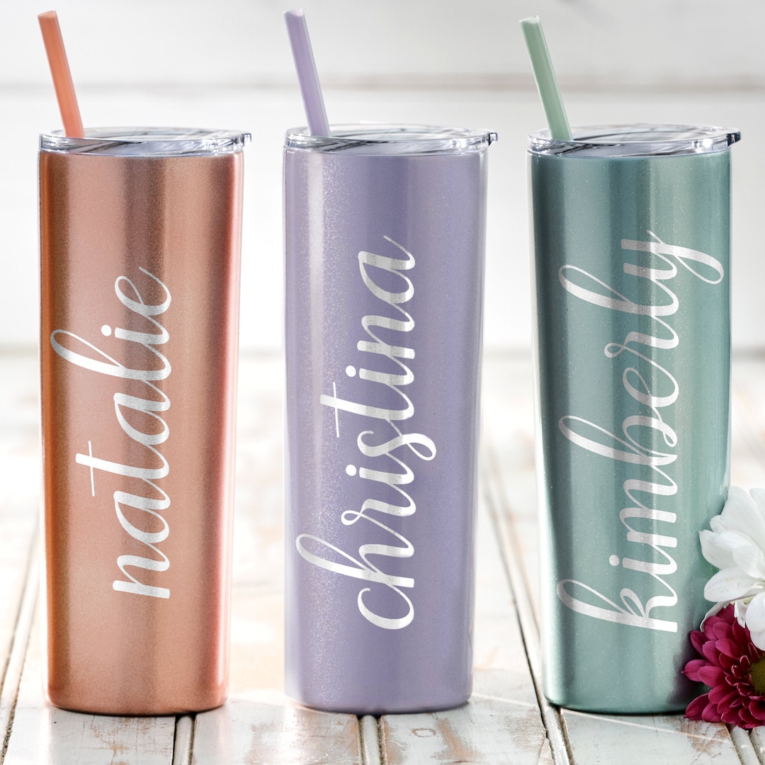 Personalized Tumbler With Straw, Engraved Personalized Skinny