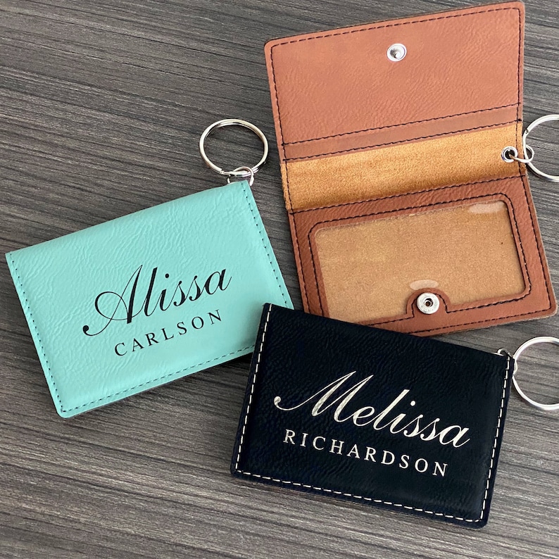 Personalized Keychain Wallet, Custom Keychain ID Wallet, Small Women's Wallet, Leather Keychain Wallet, ID Wallet Keychain, ID Card Wallet image 2