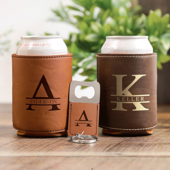 Leather Beer Holder and Bottle Opener Set Drink Insulator 