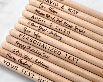 PAIR Engraved Drum Sticks, Custom Drum Sticks, Personalized Drum Sticks, Laser Engraved Drum Sticks, Wood Drum Stick, Drum Stick Gifts