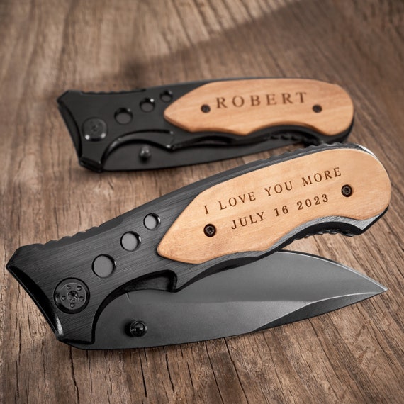 Wood Pocket Knife Fathers Day Groomsmen Knife Custom Pocket Etsy