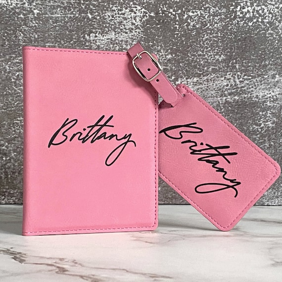 Personalized Leatherette Passport Holder and Luggage Tag Set for Women and  Men | 18 Design Options | Custom Engraved Passport Cover Suitcase Tag