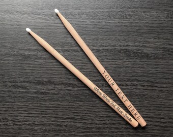 Engraved Pair of Drumsticks, Two(2) Drumsticks, PAIR of Custom Engraved Drum Sticks, 2B Wood Drum Stick, Gifts for Band, Drummers, Musicians