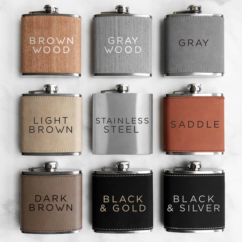 Groomsmen Flask Set, Wood Flask, Engraved Flask, Monogrammed Flask, Leather Hip Flask, Flask For Groomsmen, Wedding, Engraved Dad Gift image 7