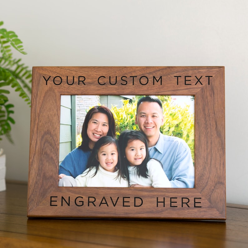 Personalized Frame, Custom Engraved Wood Picture Frame, Gift For Family, Wedding Frame, Walnut Newlywed Gift, 4x6, 5x7, Custom Wood Frame image 2