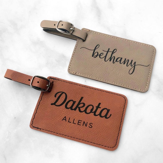 Personalized Leather Luggage Tags Gifts with Engraved Design and Name - Traveler Gifts for Women, Men, Kids - Custom Suitcase Tag for Honeymoon 