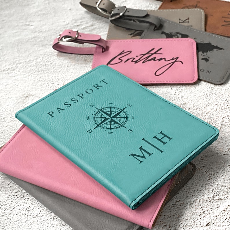 Personalized Passport Cover & Luggage Tag Set, Custom Passport Holder, Engraved Luggage Tag, Engraved Passport Cover, Monogram Suitcase Tag image 5