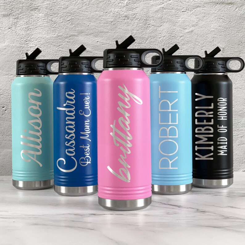 Personalized Water Bottles, Custom Engraved Water Bottle, Water Bottle With Straw, Insulated Water Bottle, Wedding Water Bottle