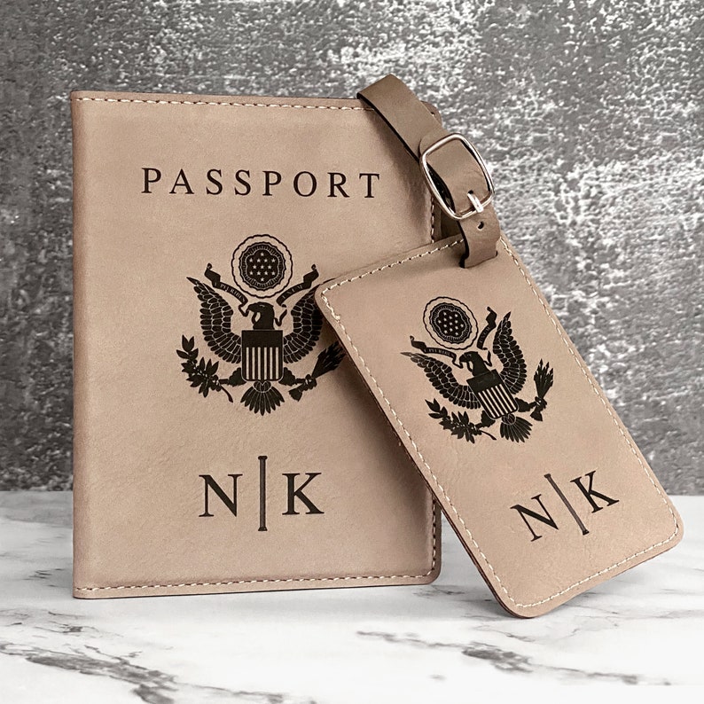 Personalized Passport Cover & Luggage Tag Set, Custom Passport Holder, Engraved Luggage Tag, Engraved Passport Cover, Monogram Suitcase Tag image 6