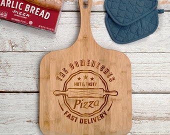 Custom Engraved Pizza Paddle, Bamboo Pizza Peel, Light Wood Pizza Server Board, Pizza Dinner Party Utensil: Perfect Gift for Pizza Lovers!