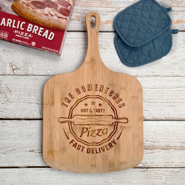 Custom Engraved Pizza Paddle, Bamboo Pizza Peel, Light Wood Pizza Server Board, Pizza Dinner Party Utensil: Perfect Gift for Pizza Lovers!