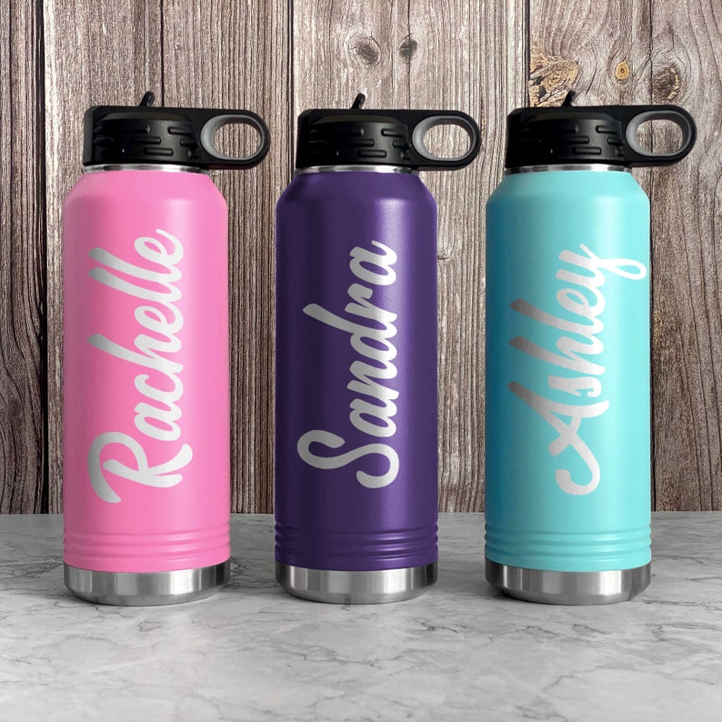 Personalized Water Bottles, Custom Engraved Water Bottle, Water Bottle With Straw, Insulated Water Bottle, Wedding Water Bottle image 3