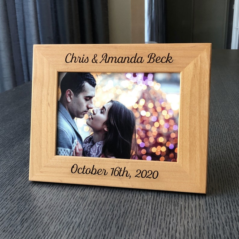 Personalized Frame, Custom Engraved Wood Picture Frame, Gift For Family, Wedding Frame, Walnut Newlywed Gift, 4x6, 5x7, Custom Wood Frame image 5