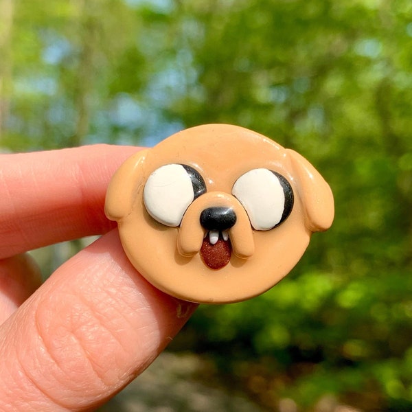 Adventure time pin, jake the dog handmade polymer clay broach, Cartoon Network button birthday gift ideas, fashion accessories