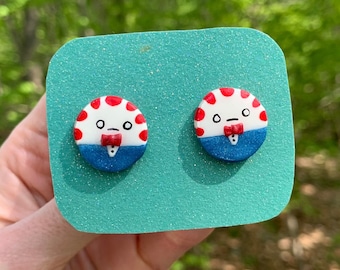 Adventure time peppermint butler stud earrings, handmade polymer clay anime jewelry, Cartoon Network candy merch