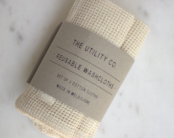 100% Cotton Washcloth 3-pack | Made in Melbourne | Zero Waste Design