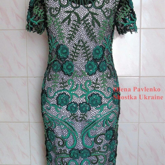 Evening dress. Knitting. Tiny Black dress. Summer dress. Irish lace. Knitted dress Malachite Flower. Individual Knitting.