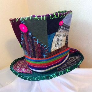 Mad Hatter hat, Burning man, Top Hat, costume hat, Festival accessories, hippie patchwork, handmade top hat