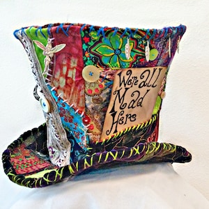 Verrückte Hutmacher Hut. Zylinder. Brennender Mann Hut. Kundenspezifisches Patchwork. Herren Hochzeitshut. Alice im Wunderland. Kaffeekränzchen. Trachten-Hut.