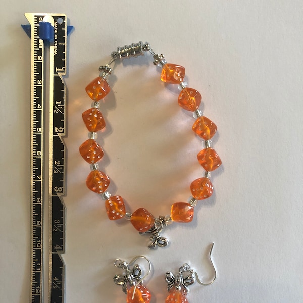 Orange Bunco Dice Bracelet and Earring set