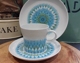 Fantastic Retro Trio from Noritake Japan Bahama design and decor. Cup, Saucer and side plate. Breakfast set. Vintage blue and turquoise