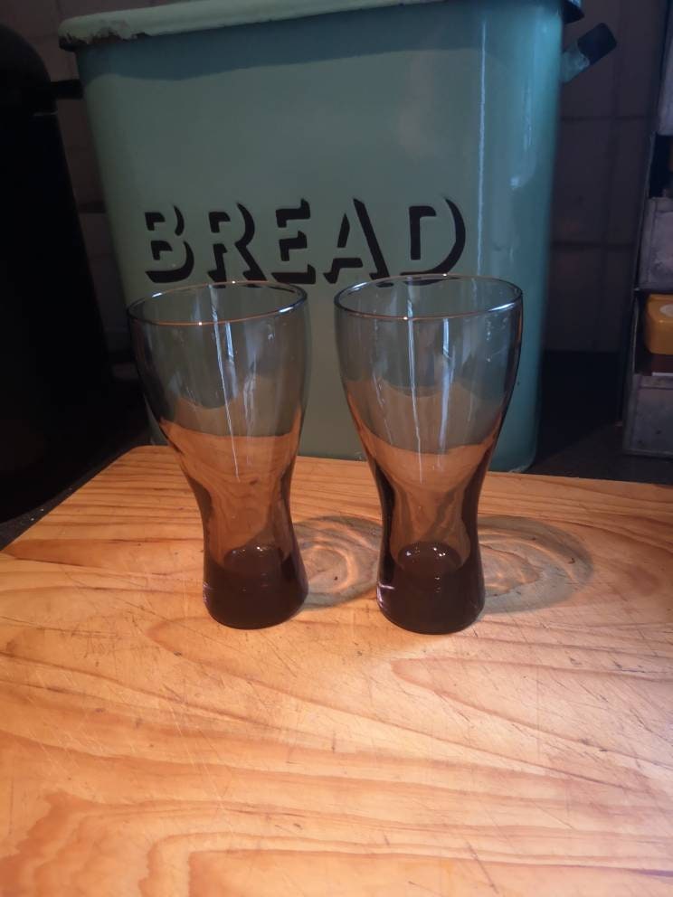 Pair of Vintage Whitefriars Style Hand Blown Cinnamon Coloured Glasses