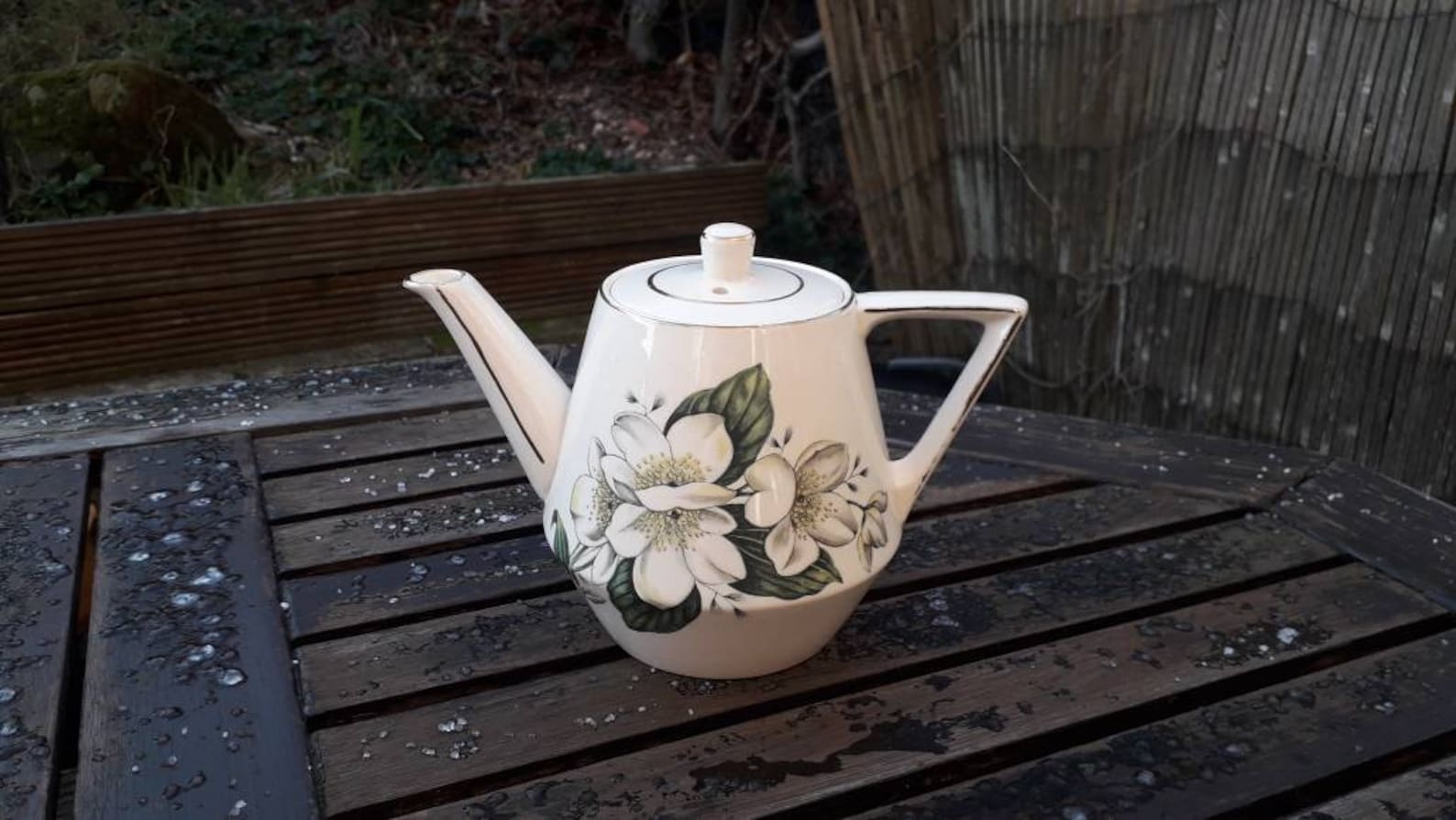 Vintage 1950s Heatmaster Teapot With Christmas Rose Pattern Made