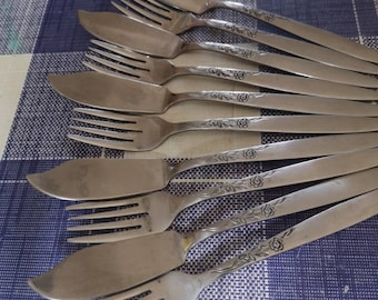 Set of 5 Dutch Fish Knives Forks Made by Amefa. Denmark