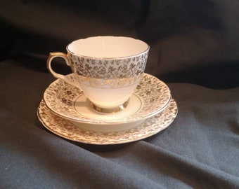 Afternoon tea set Vintage Old Royal Bone China Including, one sandwich plate, one teacup and saucer. English Bone China Trio.