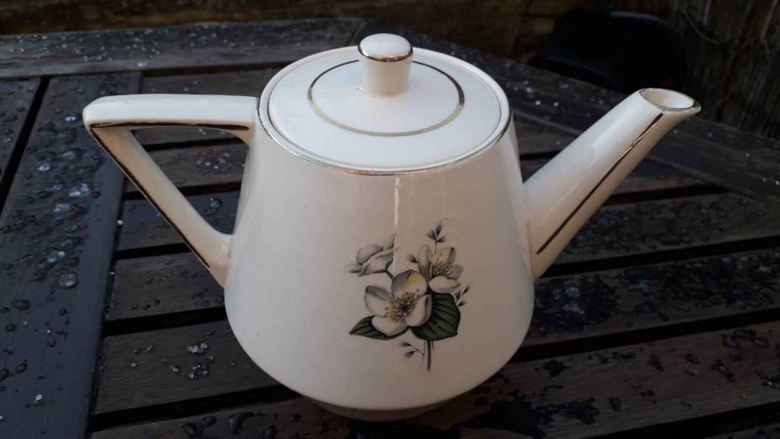 Vintage 1950s Heatmaster Teapot With Christmas Rose Pattern Made