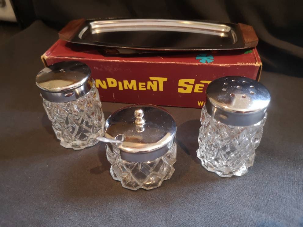 Vintage 1970s Condiment set in retro style original box. Salt Etsy