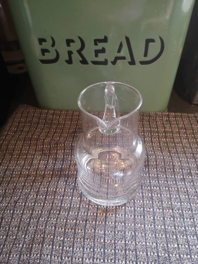 Vintage Glass Hand Blown Water Jug / Pitcher With Applied Handle. Bell