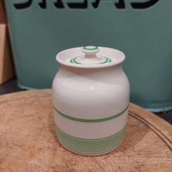 Art Deco 1930s Kleen Kitchen Ware storage jar. Vintage green line Kitchen Storage. Kleenware Kitchen storage.