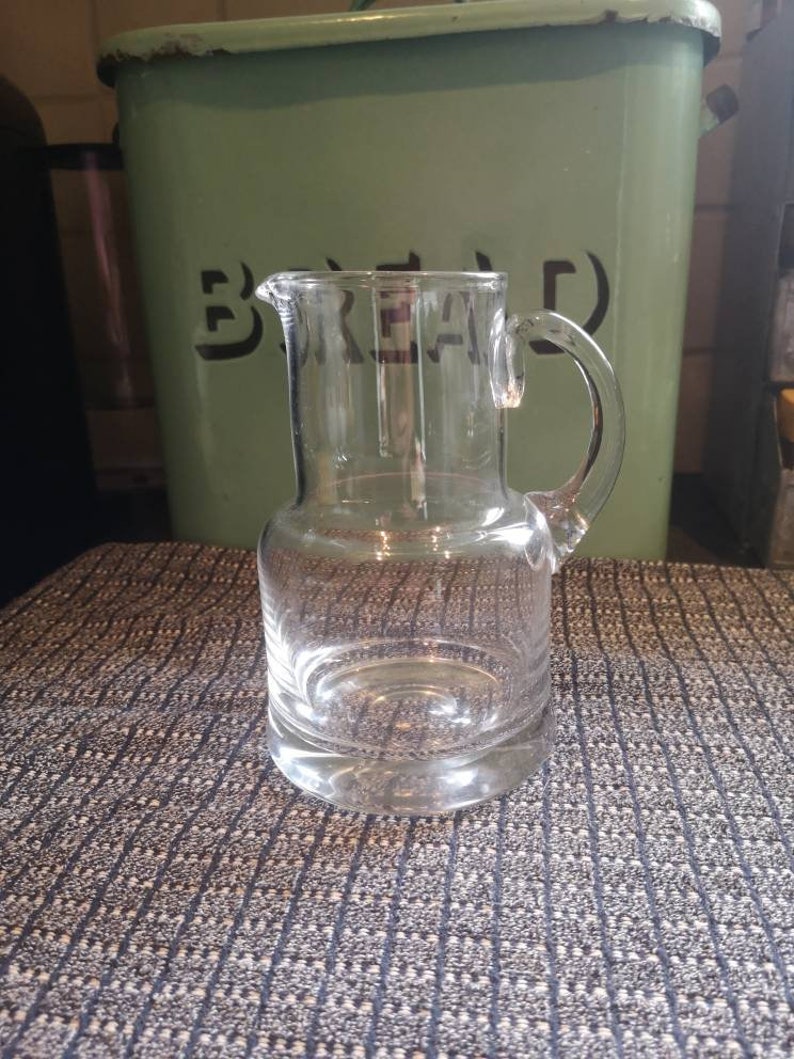 Vintage Glass Hand Blown Water Jug / Pitcher With Applied Handle. Bell