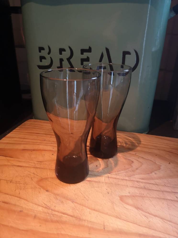 Pair of Vintage Whitefriars Style Hand Blown Cinnamon Coloured Glasses