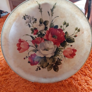 Vintage 1970s melamine Rose Decorated tray with a Brass Rim