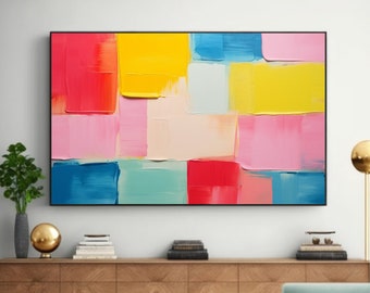 Extra Large Bold Colorful Stokes On Canvas, Minimalism Multicolor Abstract Wall Art, Luxury Living Room Art Deco, Fancy Dinning Room Decor